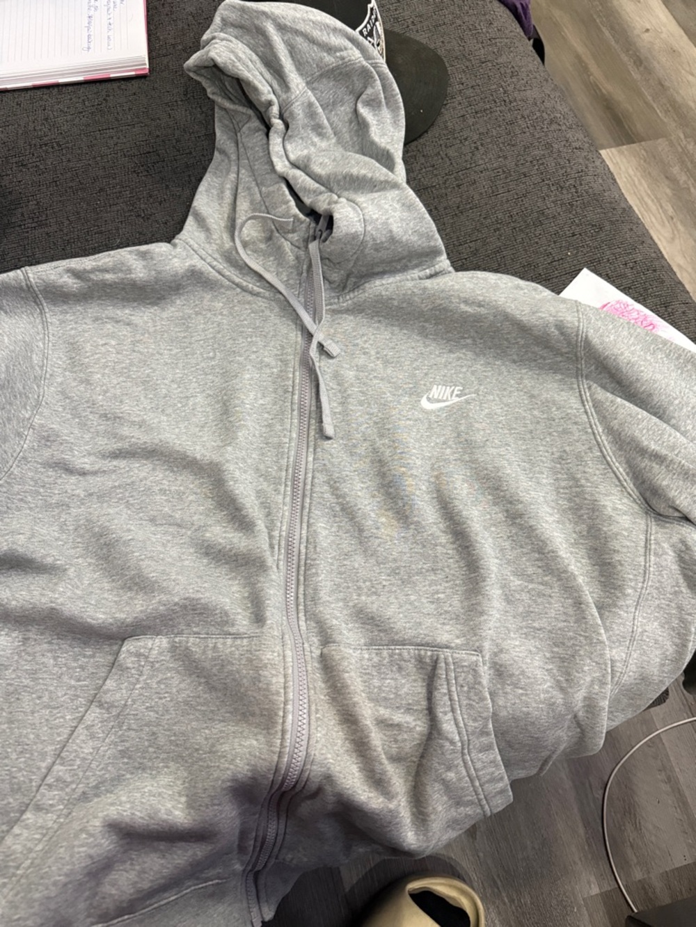 Nike Gray Full-Zip Hooded Sweatshirt with White Swoosh